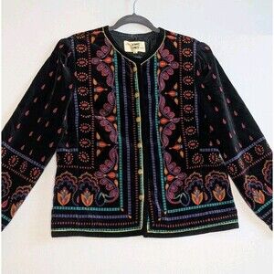 Vtg 70s Saxton Hall Velvet Quilted Jacket Sz 14 Paisley Boho Floral Japan